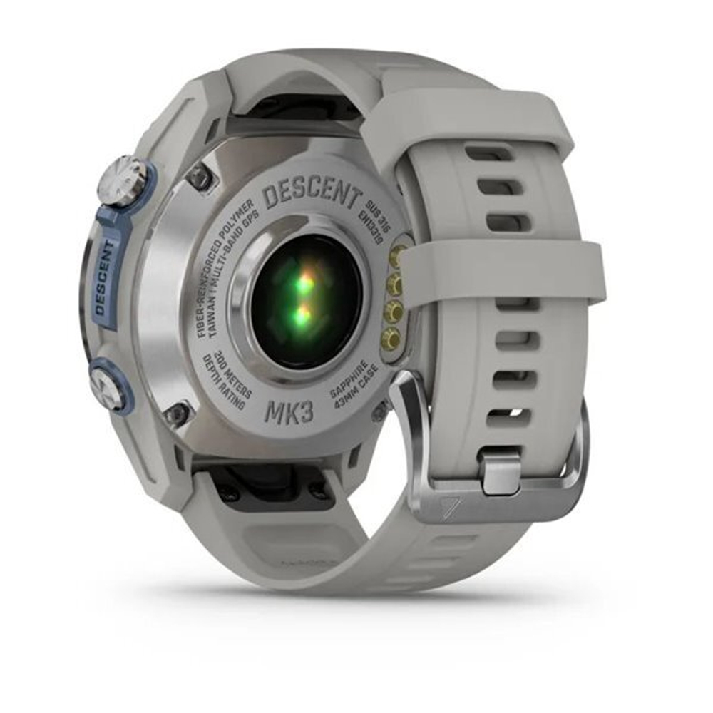 Смарт часы Garmin Descent Mk3 (43 мм) из нержавеющей стали с силиконовым туманно-серым ремешком