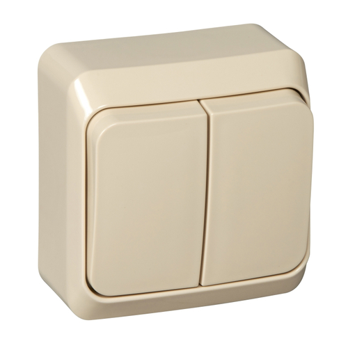 Schneider Electric ЭТЮД Крем Выключатель 2-клавишный открытая установка BA10-002K