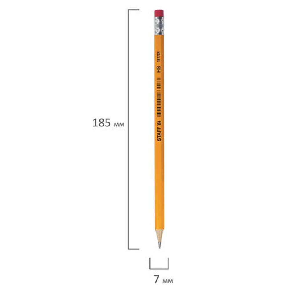 Карандаш чернографитный STAFF "EVERYDAY", 1 шт., НВ, с ластиком, корпус желтый, 181724