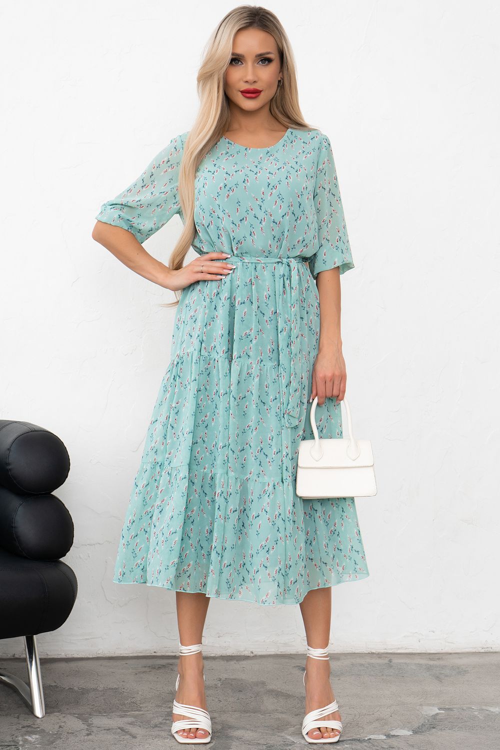 Платье Хелен (мята/принт)-50р-р Р11-1075/26 Nikol
