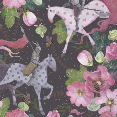 Рыцари цветов на сером фоне