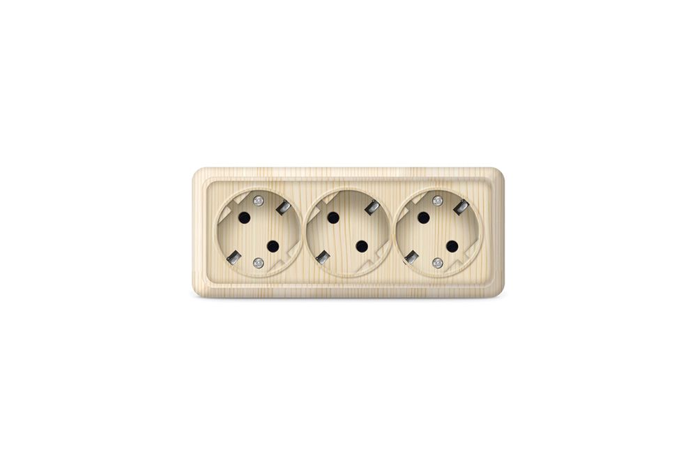 Розетка UNIVersal Олимп СОСНА 3-местная о/п б/з 16А 220В