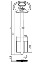 Заготовка сувальдного ключа МЕТТЭМ-25ПЛ (109/87x22x21.4х2.4)(4.9) МЕТТЭМ РФ MET25DP 15688