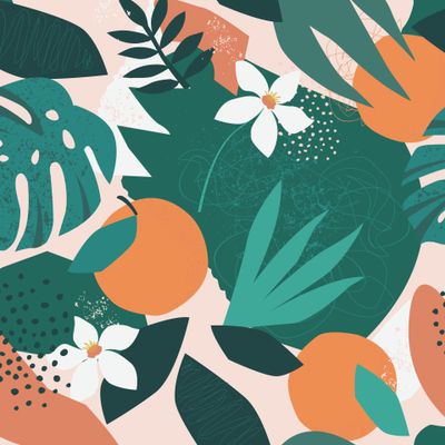 Геометрический экзотический дизайн апельсины, папайя