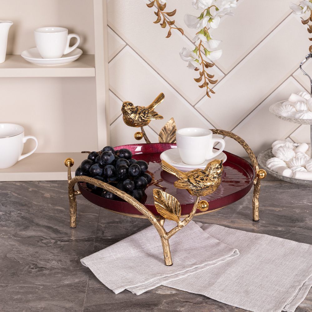 Фруктовница-конфетница Терра (поднос) Бронза Бордовой