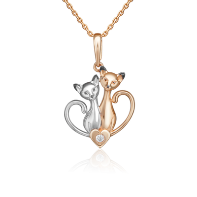 Подвеска «Влюблённая парочка» из красного золота с фианитом