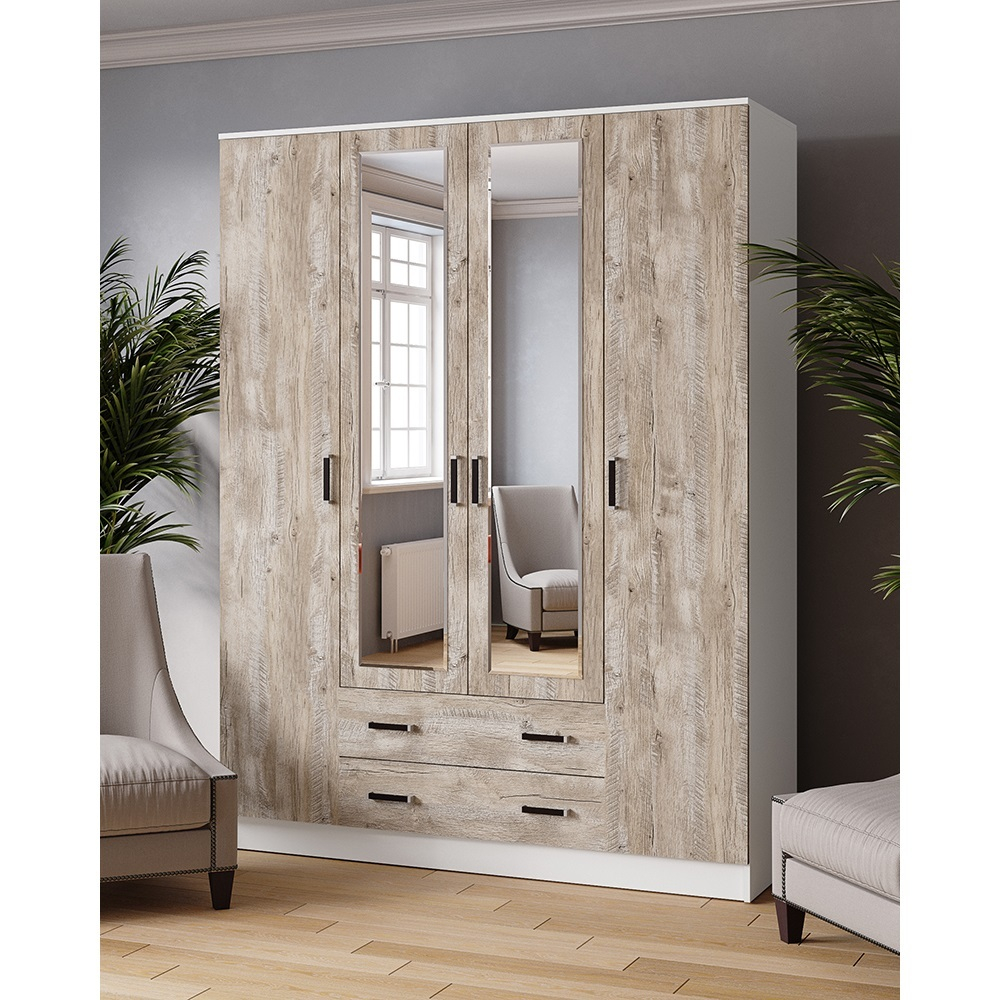 Шкаф для одежды и белья с антресолью Лагуна 160 см, белый/дуб юкон