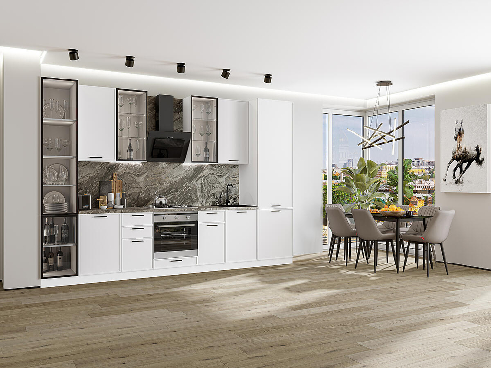 Прямая модульная кухня Фрейм-06 White Silk - Белый 2340*3400*600