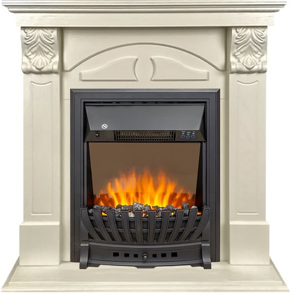 Каминокомплект Dublin (деревянный) RUSTIC (Разборный) - Слоновая кость с очагом Aspen Black