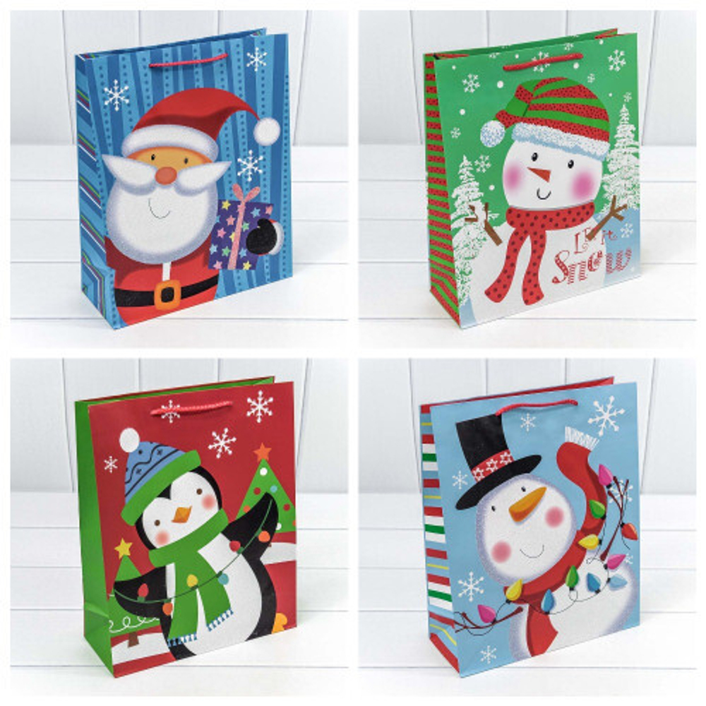 Пакет подарочный 26 х 32 х 13 см Набор 4 шт "Новогодний" х блёстками (Микс)