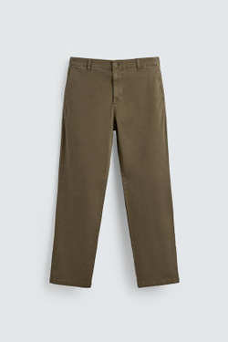 ZARA БРЮКИ STRAIGHT FIT ИЗ ТВИЛА, ТЕМНЫЙ ХАКИ