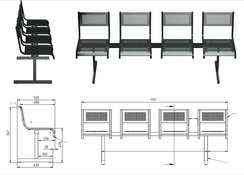 Секция стульев перфорированная четырехместная неразборная на квадратной трубе без подлокотников