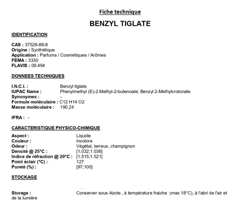 BENZYL TIGLATE 10% / БЕНЗИЛ ТИГЛАТ CAS 37526-88-8