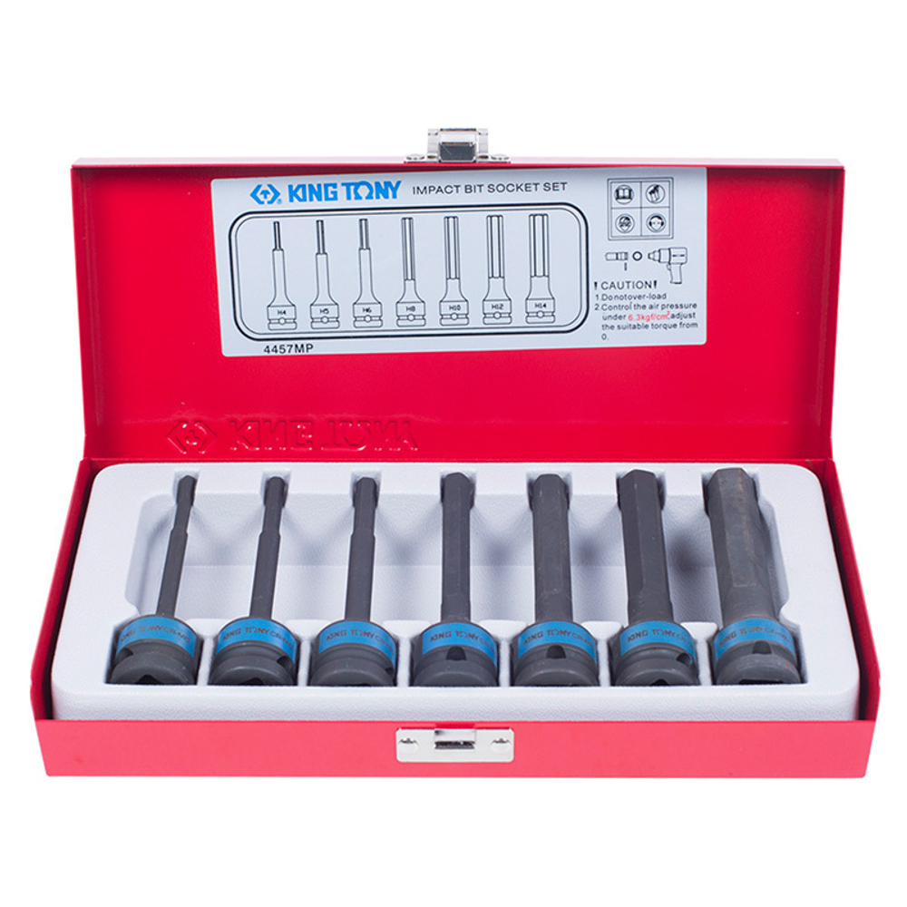 KING TONY (4457MP) Набор ударных торцевых насадок 1/2", HEX, 4-14 мм, 7 предметов