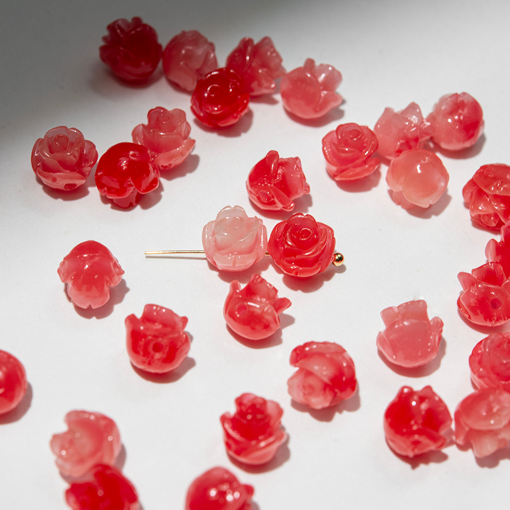 Подвеска резная "Роза", 8,5мм, поперечное отверстие, коралловая пудра