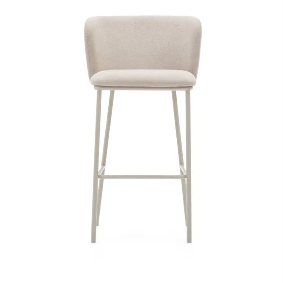 Барный стул Ciselia из бежевого шенилла и бежевой стали, 75 см