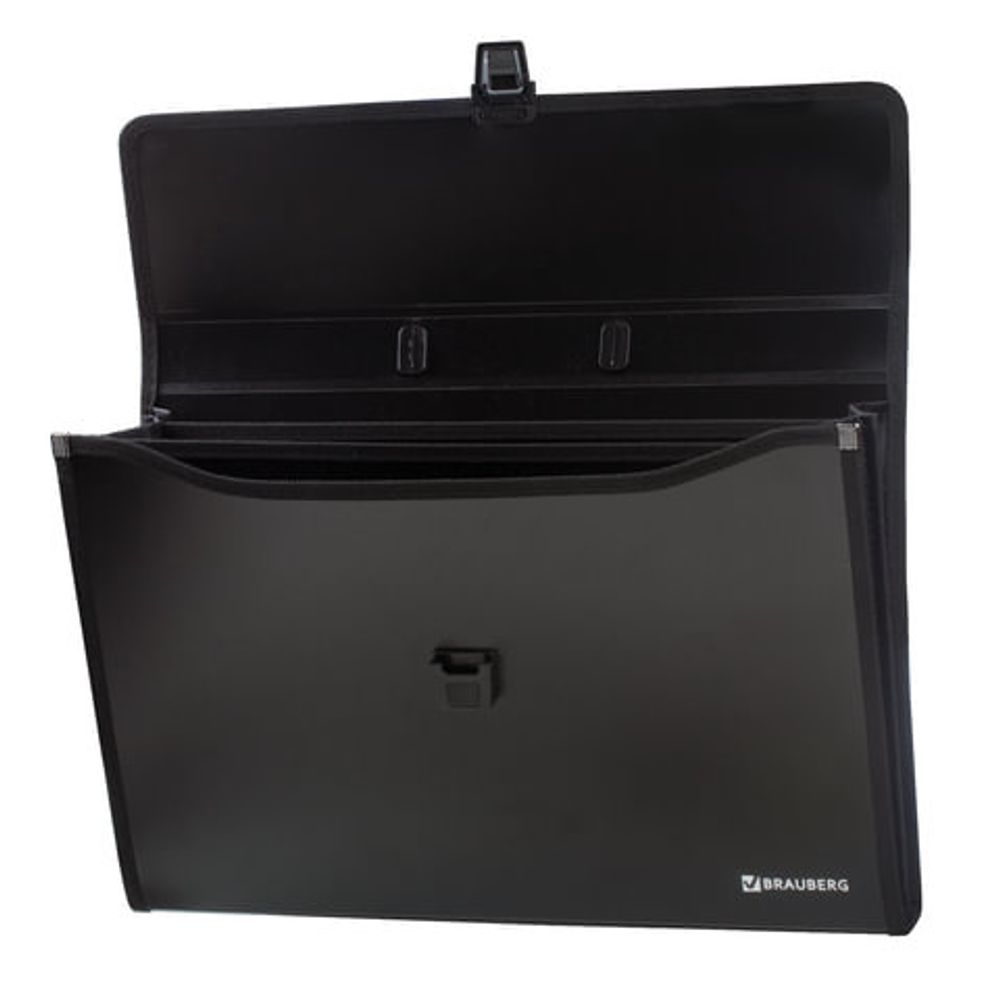 Папка-портфель пластиковая BRAUBERG ПРЕЗИДЕНТ А4 (390х260х40 мм), 3 отделения, черная, РОССИЯ, 226022