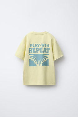 ZARA ОДНОТОННАЯ ФУТБОЛКА С НАШИВКОЙ, ЛАЙМОВЫЙ