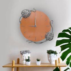 Часы настенные Monstera Deliciosa (Монстера) Колор Томленый оранжевый Сильвер