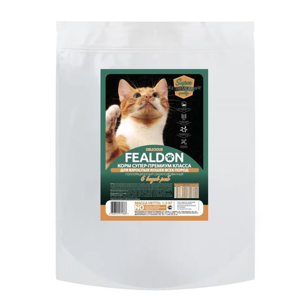 Сухой корм Fealdon Delicious Super Premium для взрослых кошек, 6 рыб