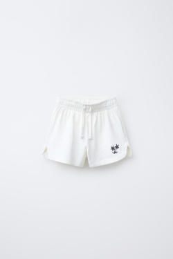 ZARA БЕРМУДЫ С ВЫШИВКОЙ «ПАЛЬМЫ», ЭКРЮ