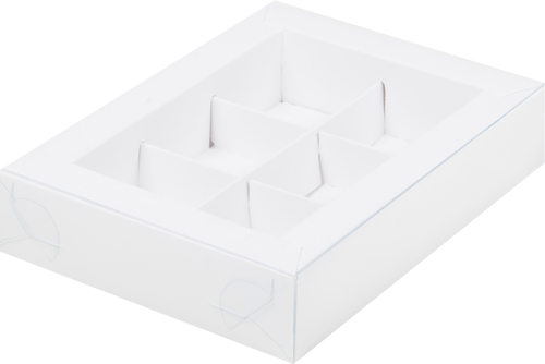 Коробка для конфет 6 шт с пластиковой крышкой 155*115*30 мм (белая)