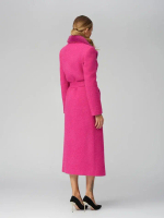 Женское пальто фуксия шерстяное с поясом и прорезными карманами