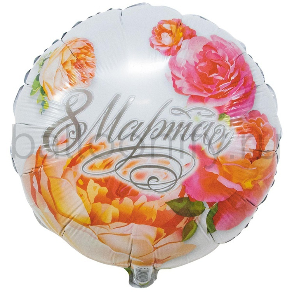 Фольгированная фигура, круг, РУС 8 МАРТА,18"/46СМ