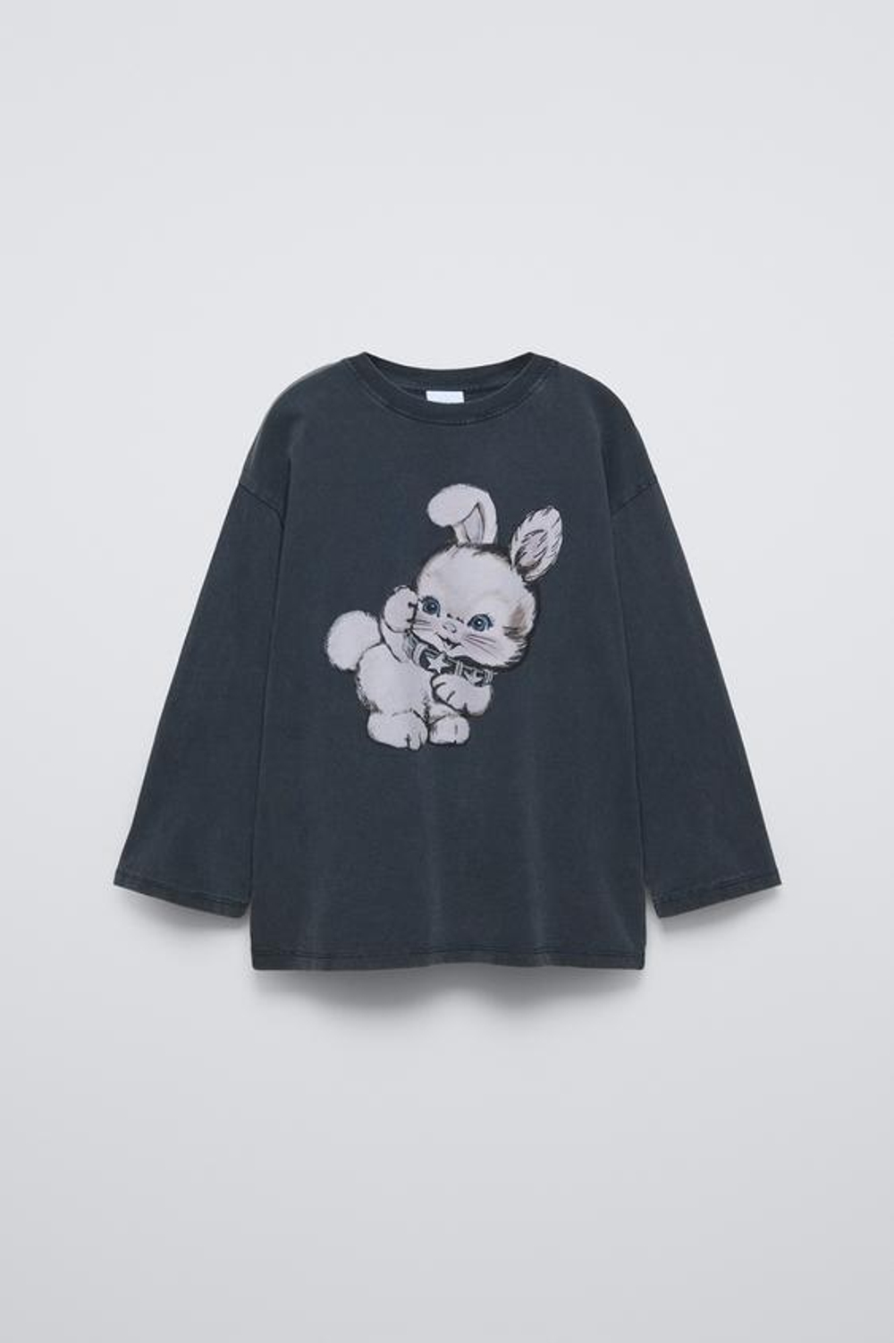 ZARA ФУТБОЛКА С ПРИНТОМ «КРОЛИК», АНТРАЦИТОВО-СЕРЫЙ