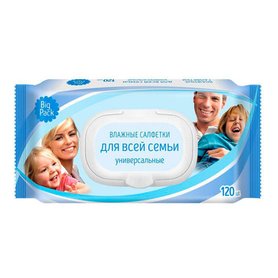 Салфетки влажные Для всей семьи с клапаном 120 шт