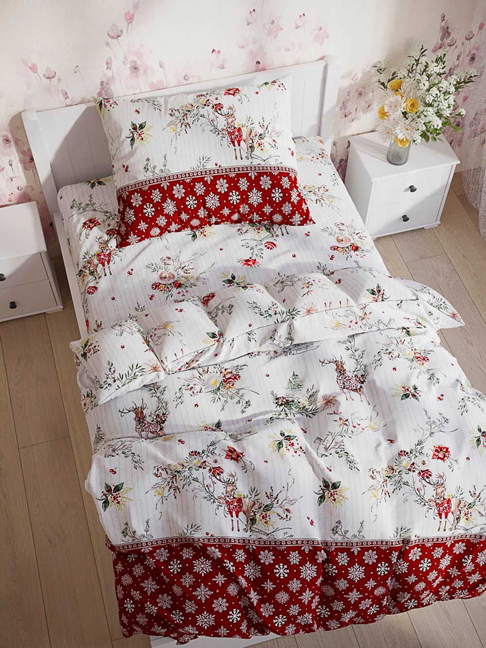 Простынь на резинке перкаль Сказка "Сочельник (кр)" 160x200 см