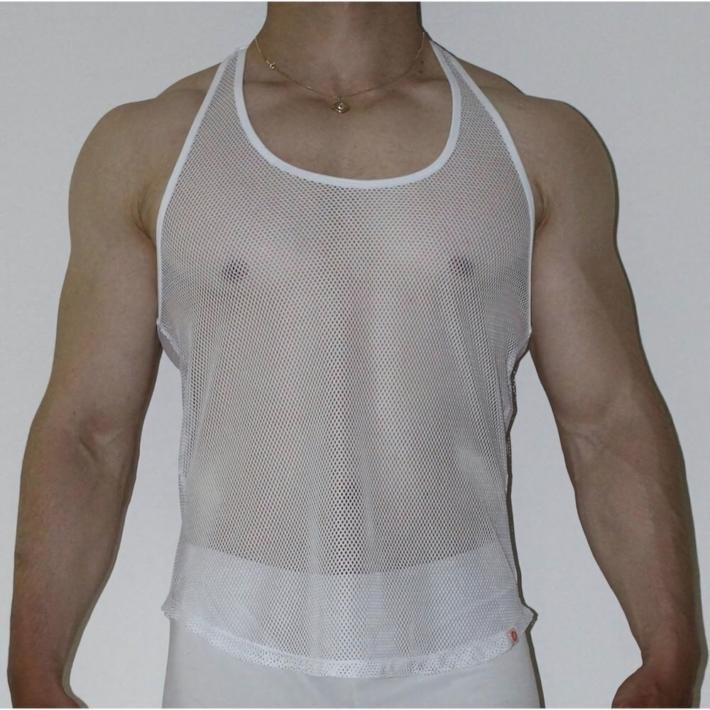 Белая мужская сетчатая майка (Размер: L) (Цвет: белый)