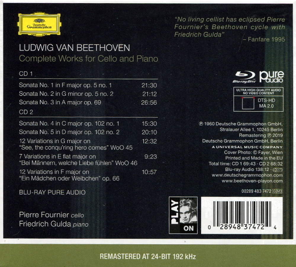 Pierre Fournier, Friedrich Gulda / Beethoven: Complete Works for Cello & Piano (2CD + Blu-ray Audio)