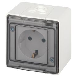 Розетка ЭРА Эксперт 11-2501-01 с заземлением с крышкой 2P+E IP55 16A-250В ОУ белый | Эра Эксперт