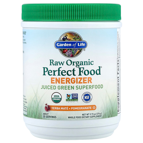 Garden of Life, Raw Organic Perfect Food®, источник энергии, йерба мате, гранат, 276 г (9,73 унции)