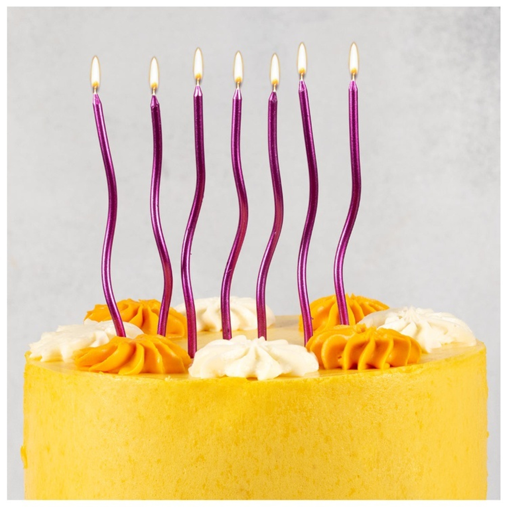 Свечи для торта «Волна» в ярко-розовом цвете 13 см, 12 шт