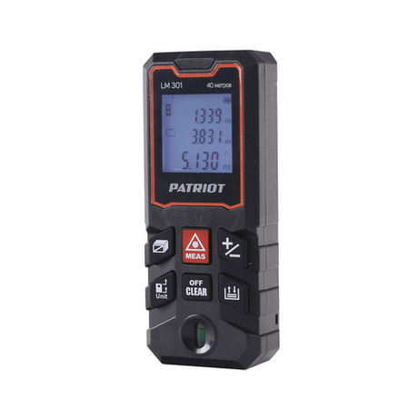 Дальномер лазерный PATRIOT LM 301, макс. дистанция 40 метров, измерение площади, объема, подсветка, память 30 изм.