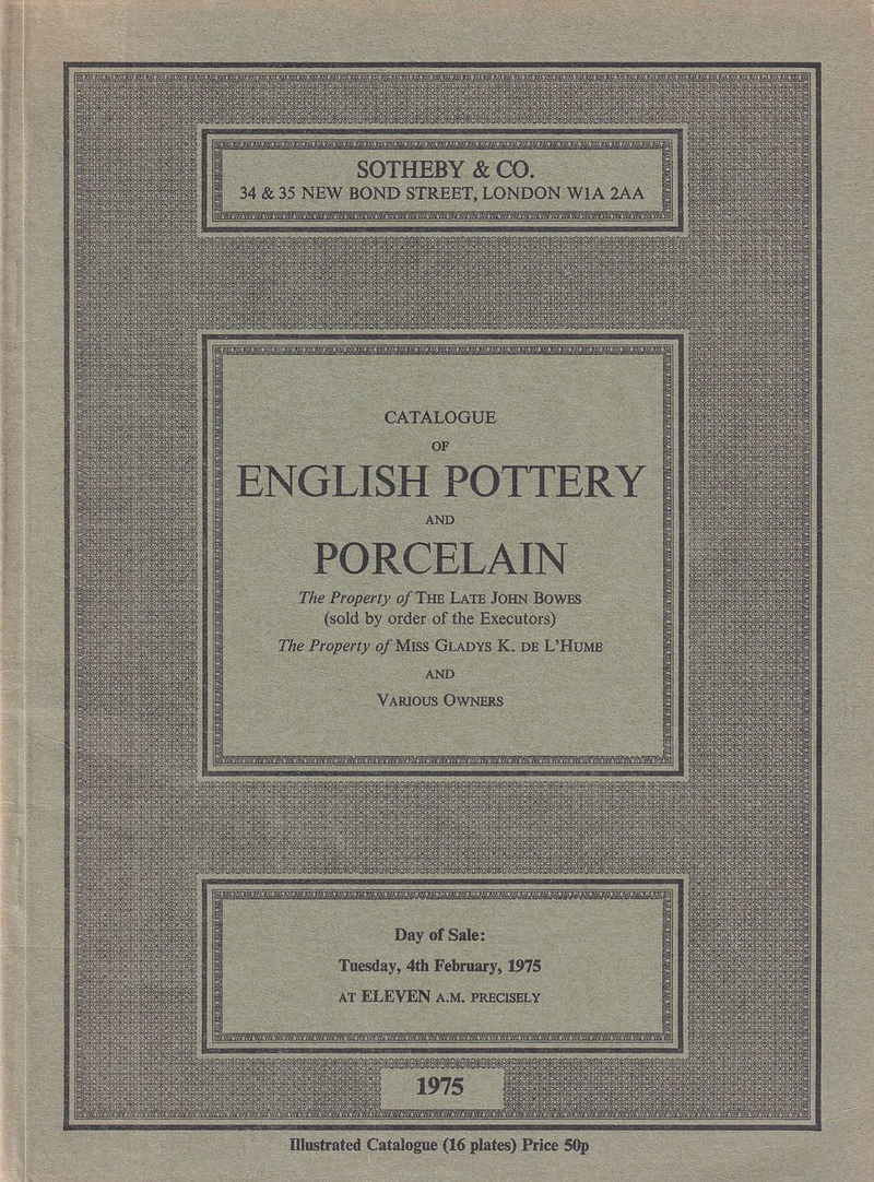 Каталог аукциона Sotheby's, Лондон, Английская керамика и фарфор от 4 февраля 1975 года