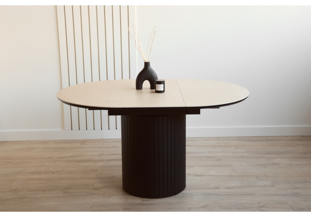 Керамический стол Woodville Лорен 100(140) okara light yellow, черный