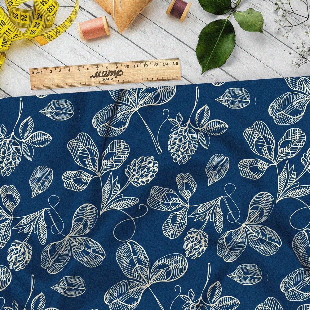 Ткань дюспо белые узоры клевера утончённые