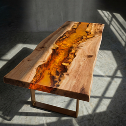Стол «река» с янтарной смолой