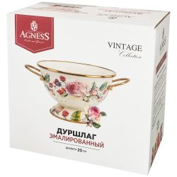 ДУРШЛАГ AGNESS ЭМАЛИРОВАННЫЙ, СЕРИЯ ВИНТАЖ, ДИАМЕТР=20 СМ, ВЫСОТА=14 СМ. (КОР=4ШТ.)