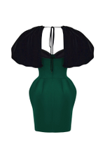 Платье мини из бархата и сатина с объемными рукавами