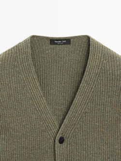 Massimo Dutti Вязаный кардиган с V-образным вырезом, зеленый