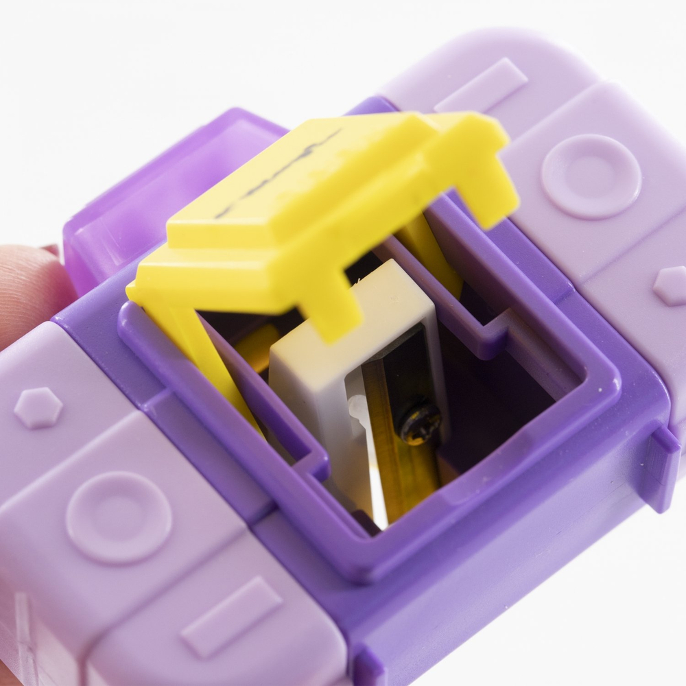 Точилка пластиковая с ластиком-роллером, Yalong, "Фотокамера", 1 отверстие, контейнер, цвета ассорти, в индивид. ПВХ боксах