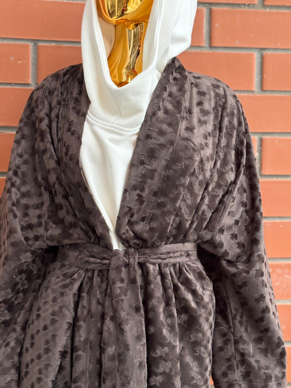 Кафтан -пальто с поясом без подкладки /дымка