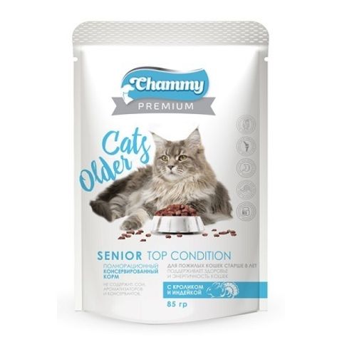 Chammy Premium влажный корм для пожилых кошек старше 8 лет с кроликом и индейкой