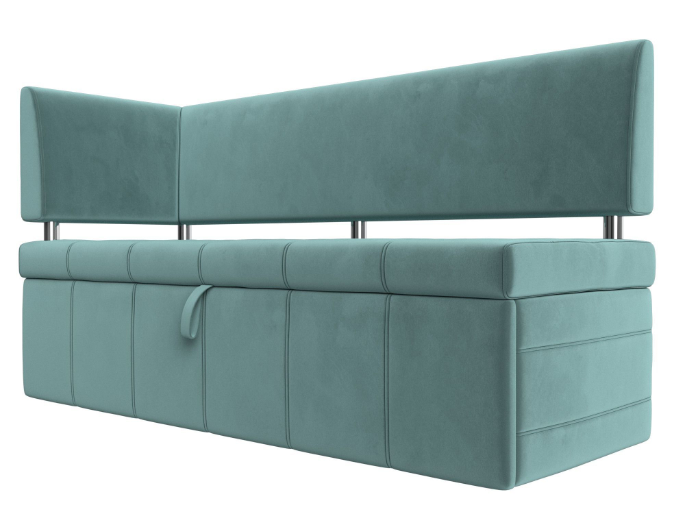 Диван кухонный прямой Стоун с углом левый, Бирюзовый, Велюр, 107266L