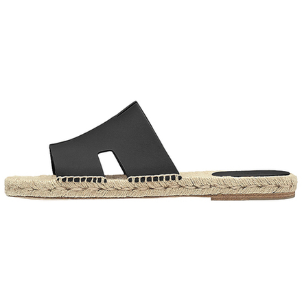 Hermes Antigua flat-bottomed one-word fashion sandals men's black, H201485Z H01