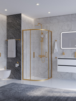 Душевой уголок Cezares PLANE-R-2-90-C-BORO, 90х90х195, профиль брашированное золото, стекло прозрачное